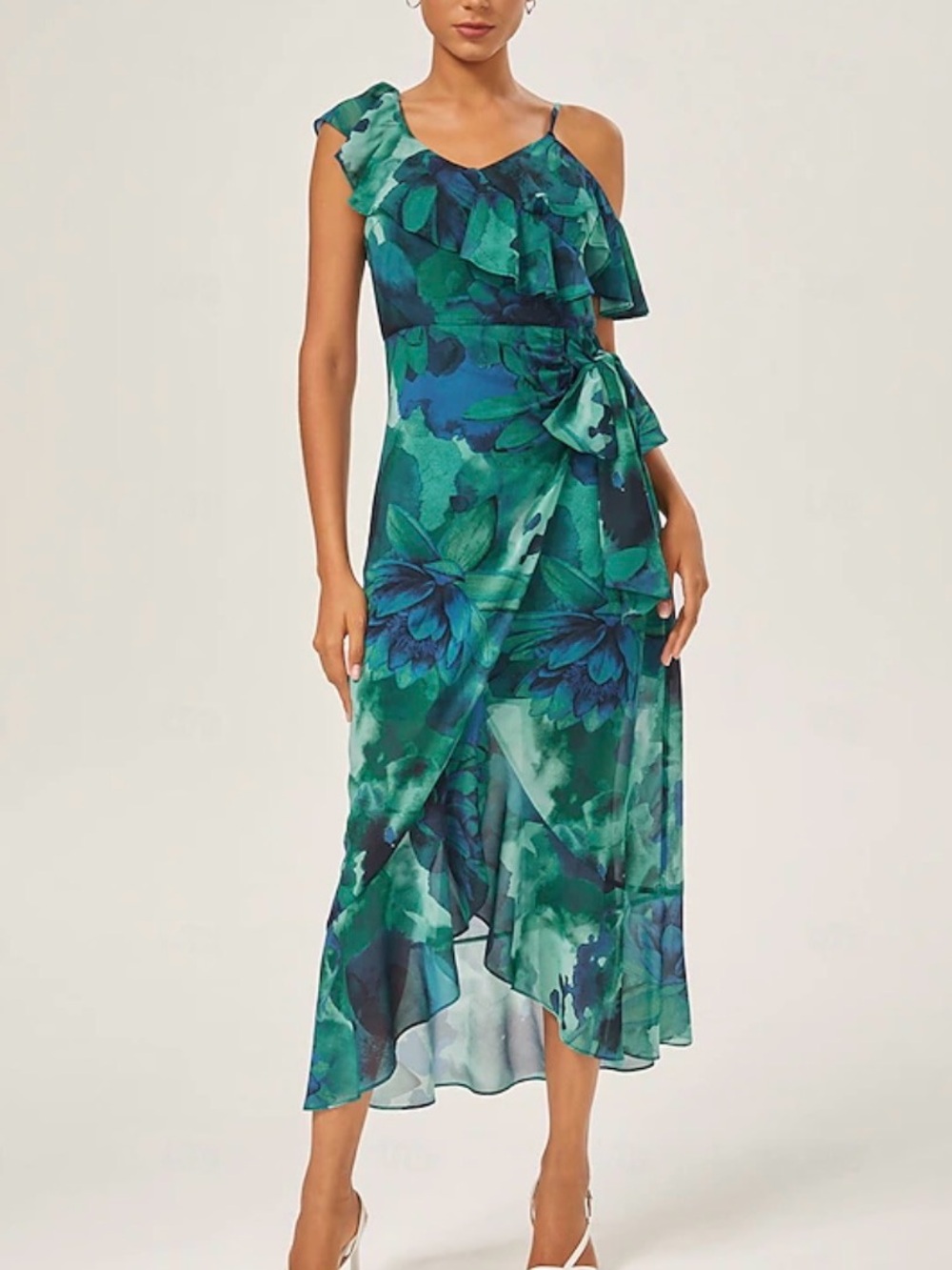 Ador Floral Tiered Ruffle Maxi Dress in Teal & Blue